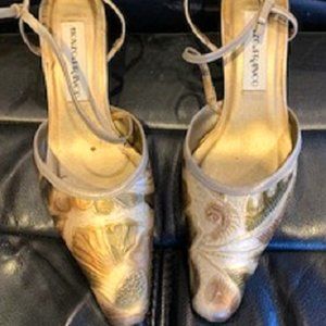 Monzo & Franco Closed Toe Leather Shoes Slingback Heels Cream Sage Ollie Sz:6.5W